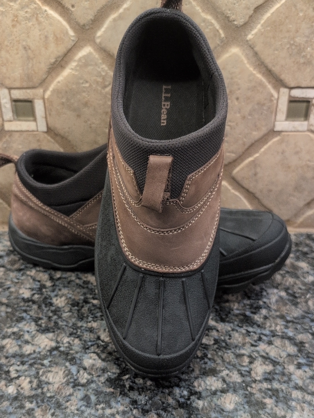 L.L. Bean Men’s Black and Brown Waterproof Slip-On Boots